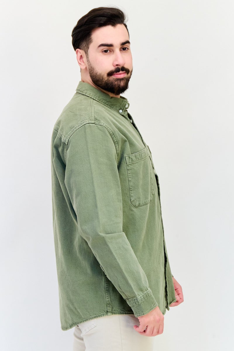 Celio قميص جينز رجالي بأكمام طويلة وقصة عادية، أخضر - Image 3