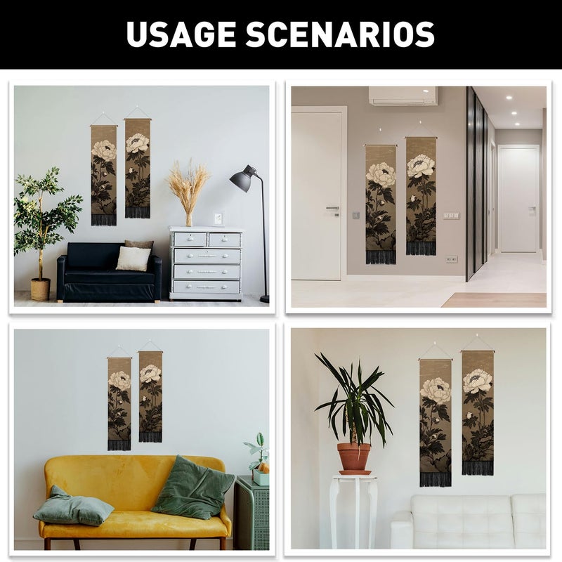 PLIGREAT 2 Pack Japanese Peony Vertical Tapestry with Tassels Elegant Flower Wall Hanging for Bedroom Bathroom Living Room Warm Long Narrow Wall Hanging Dorm Room Home Art Decor - Image 5