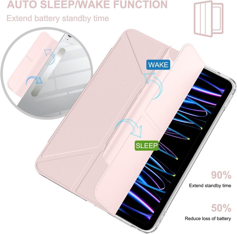 for iPad Air 13 Inch Case M3 2025/ M2 2024 Cases Detachable Magnetic Cover Slim Protective Case,Multi-Angle Viewing Transparent Back Stand Shockproof Shell(Pink) - Image 2