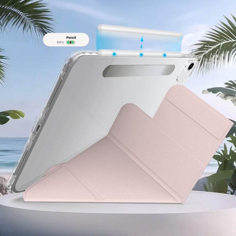 for iPad Air 13 Inch Case M3 2025/ M2 2024 Cases Detachable Magnetic Cover Slim Protective Case,Multi-Angle Viewing Transparent Back Stand Shockproof Shell(Pink) - Image 4
