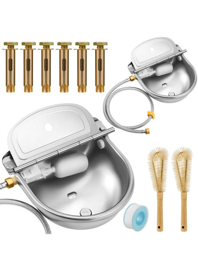Tessco 2 Sets 4L/135oz Automatic Animal Drinking Water Trough Bowl with Float Valve Waterer Kit Livestock for Dog Horse with Pipe Connector Countersunk Bolt(Normal Style,Stainless Steel) - Image 1