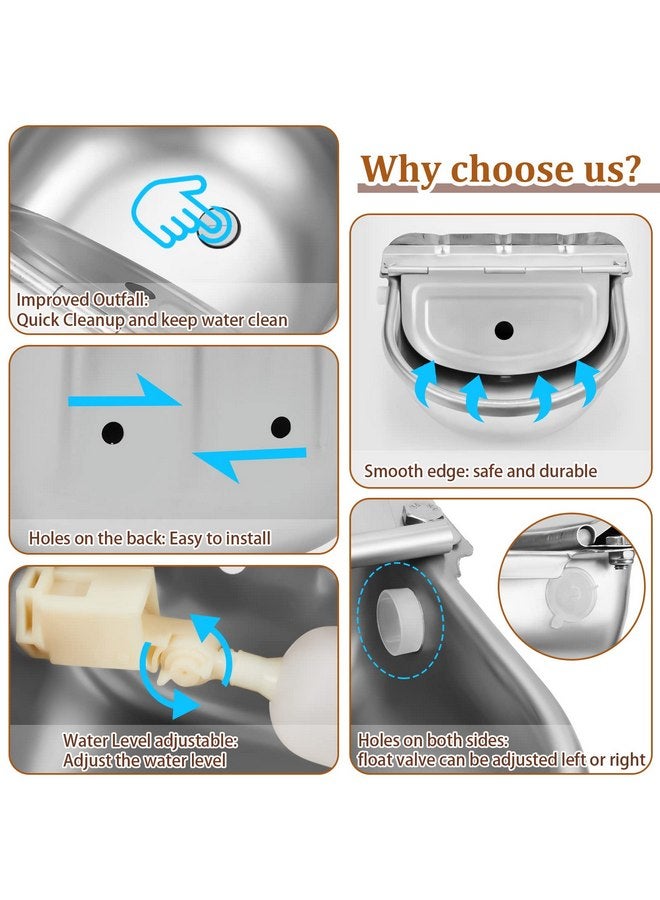 Tessco 2 Sets 4L/135oz Automatic Animal Drinking Water Trough Bowl with Float Valve Waterer Kit Livestock for Dog Horse with Pipe Connector Countersunk Bolt(Normal Style,Stainless Steel) - Image 4