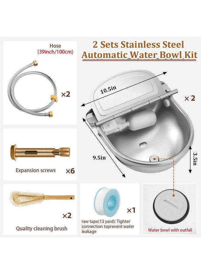 Tessco 2 Sets 4L/135oz Automatic Animal Drinking Water Trough Bowl with Float Valve Waterer Kit Livestock for Dog Horse with Pipe Connector Countersunk Bolt(Normal Style,Stainless Steel) - Image 3