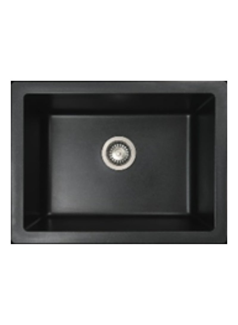 Granite Undermount Kitchen Sink - SZS0802020, Black Color, 80% Quartz 20% Acrylic Resin, Single Bowl, Basket Waste & Pipe Included, 450 × 410 × 220 mm