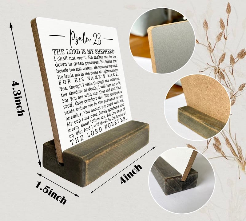 Gkwa Christian Quote Wood Plaque Gift, Psalm 23- the Lord is My Shepherd, Plaque with Wooden Stand, Wood Sign, Christian Bible Verse Gift, Family Religious Home Décor - Image 2