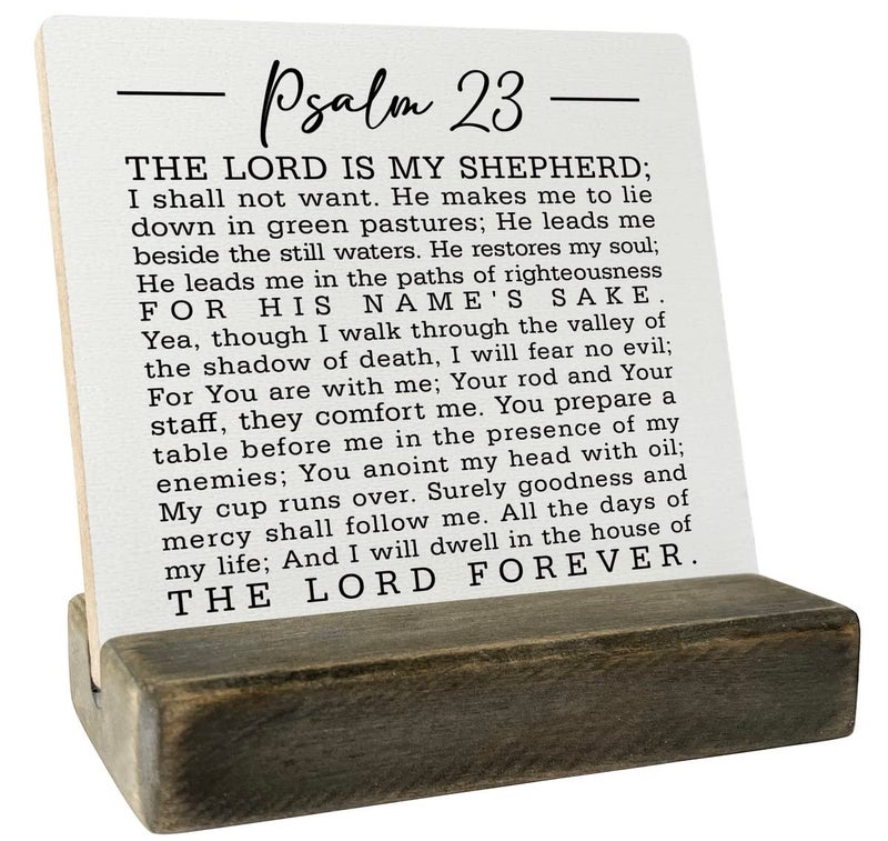Gkwa Christian Quote Wood Plaque Gift, Psalm 23- the Lord is My Shepherd, Plaque with Wooden Stand, Wood Sign, Christian Bible Verse Gift, Family Religious Home Décor - Image 1