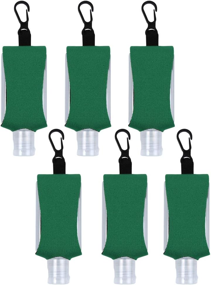 ICObuty Empty Bottle for Hand Gel Products Liquid Soap 6 Pack 1 OZ Travel Sized Holder Keychain Carriers Flip Cap Reusable Portable (Green)