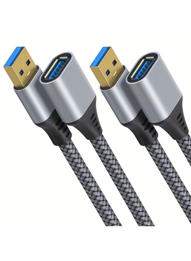 كابل تمديد USB 3.0 بطول 2 متر، مضفر، ذكر إلى أنثى، بيانات عالية السرعة، أسود - Image 1