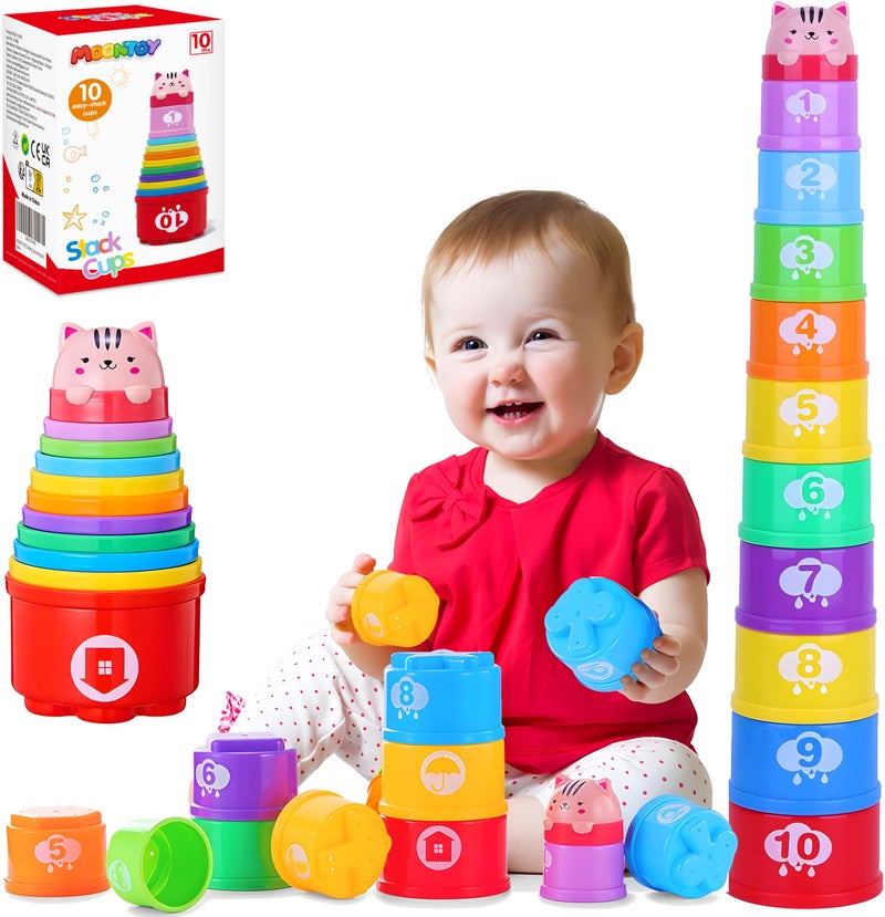 MOONTOY Stacking Cups Baby Toys 6 10 12 18 Months Montessori Toys for 1 Year Old Toddler Learning Toy with Numbers Shapes Patterns Baby Bath Toy 612 Months Gifts for 1 2 3 Year Old Boys Girls - Image 4