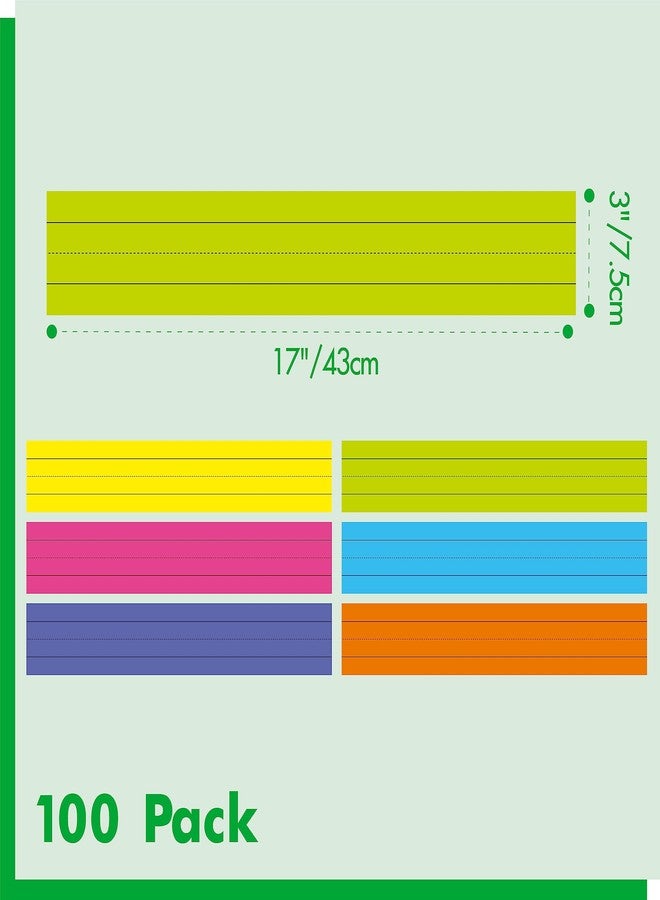 Gethelud 100 Pack Sentence Strips, Ruled Sentence Strip Lined Paper for Handwriting Practice Learning Tool Classroom School, Office Supplies (6 Assorted Colors, 17” x 3”) - Image 2