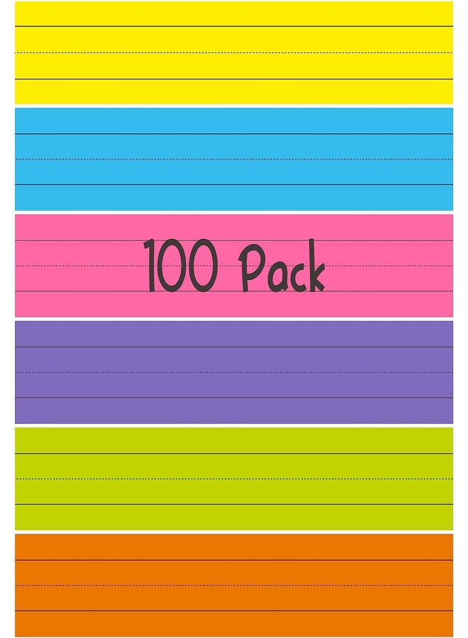 Gethelud 100 Pack Sentence Strips, Ruled Sentence Strip Lined Paper for Handwriting Practice Learning Tool Classroom School, Office Supplies (6 Assorted Colors, 17” x 3”) - Image 1