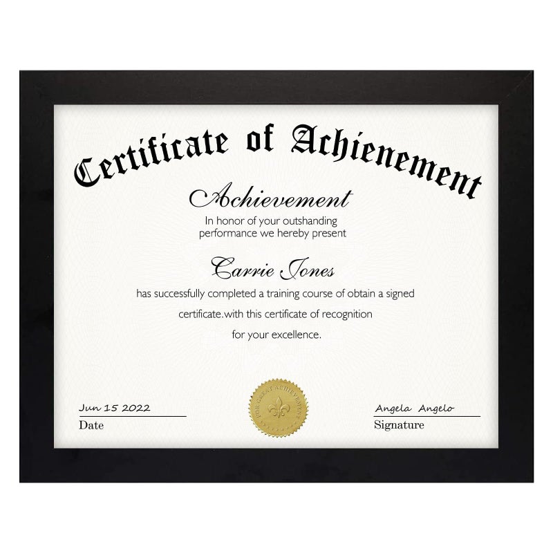 Frametory, 8.5 x 11 Picture Frame with Back Hangers for Wall Display, Easel Stand for Tabletop, for Certificates, Documents, Awards, Acknowledgements, Wide Molding (Black, 1-Pack) - Image 1