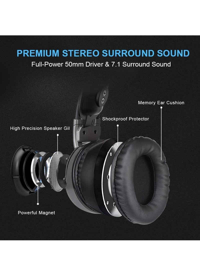 TECKNET Gaming Headset, 7.1 USB Surround Sound Headphones Headband With 2.2 Meter Cable, Blue LED Lighting, Noise Cancelling Microphone and Volume Control for PC Computer Laptop  - Image 3