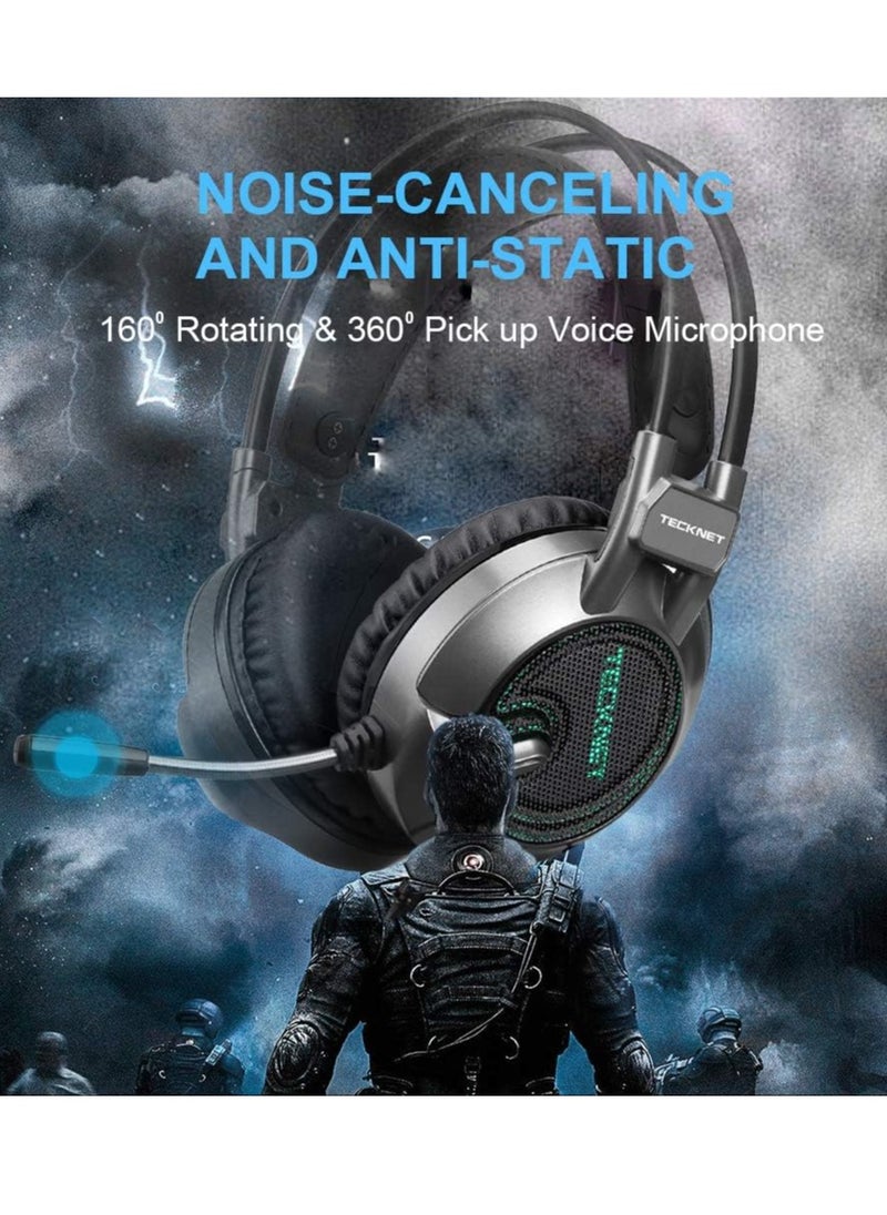 TECKNET Gaming Headset, 7.1 USB Surround Sound Headphones Headband With 2.2 Meter Cable, Blue LED Lighting, Noise Cancelling Microphone and Volume Control for PC Computer Laptop  - Image 4