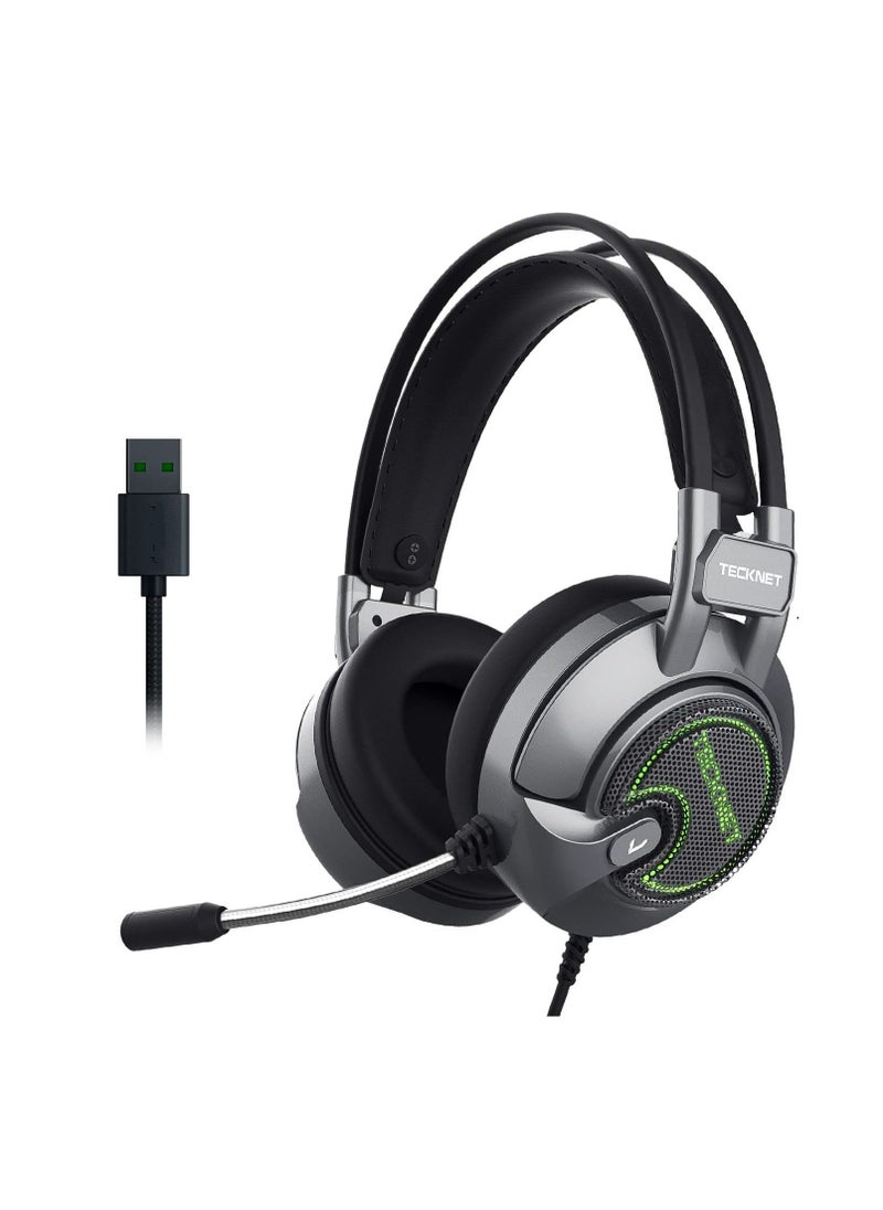 TECKNET Gaming Headset, 7.1 USB Surround Sound Headphones Headband With 2.2 Meter Cable, Blue LED Lighting, Noise Cancelling Microphone and Volume Control for PC Computer Laptop  - Image 2