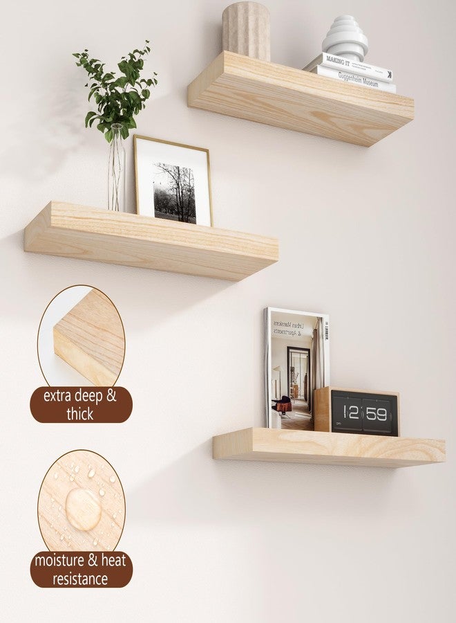 fuqing Natural Wood Floating Shelves - Wood Floating Shelves for Wall Set of 3-17 Inch Wide x 6.7 Inch Deep Natural Wooden Shelves for Living Room Bedroom Home Office - Image 5