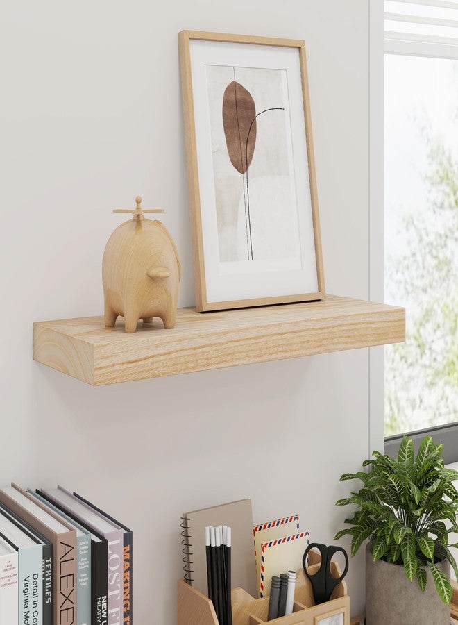 fuqing Natural Wood Floating Shelves - Wood Floating Shelves for Wall Set of 3-17 Inch Wide x 6.7 Inch Deep Natural Wooden Shelves for Living Room Bedroom Home Office - Image 2
