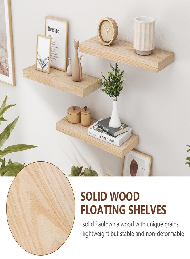 fuqing Natural Wood Floating Shelves - Wood Floating Shelves for Wall Set of 3-17 Inch Wide x 6.7 Inch Deep Natural Wooden Shelves for Living Room Bedroom Home Office - Image 3