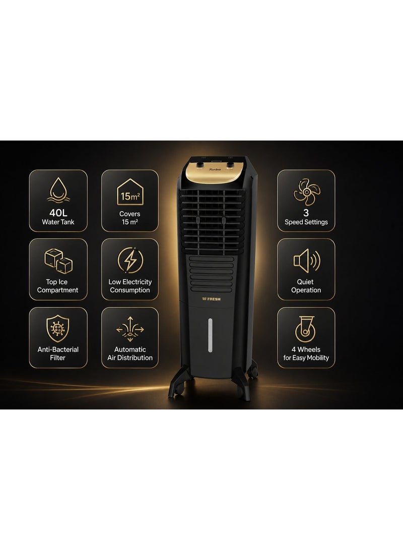 Fresh Turbo Air Cooler with 40L Water Tank, Black, Model FA-V40MB - Image 2
