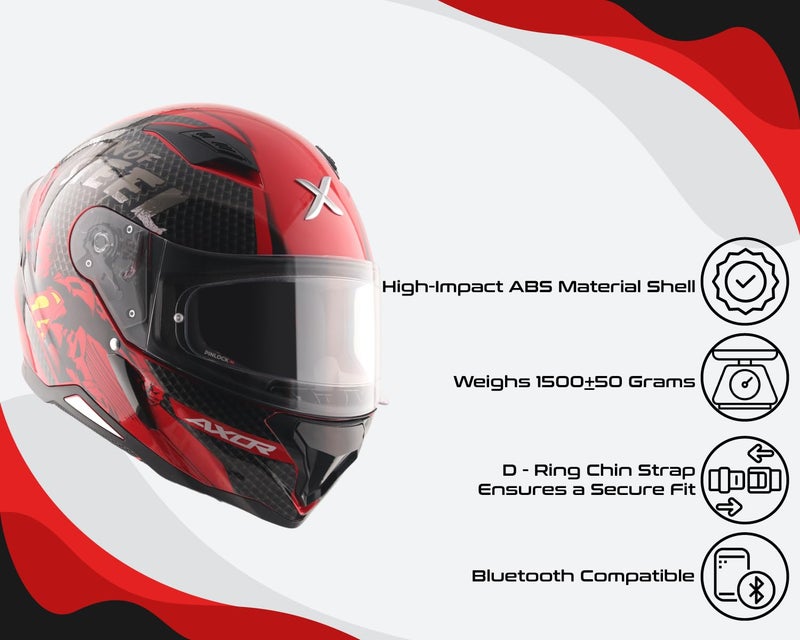 Axor Hunter DC Superman ISI ECE and DOT Certified Gloss Finish Full Face Helmet for Men with Pinlock Fitted Clear Visor and Stylish Ducktail Spoiler-Red Black-M - Image 5