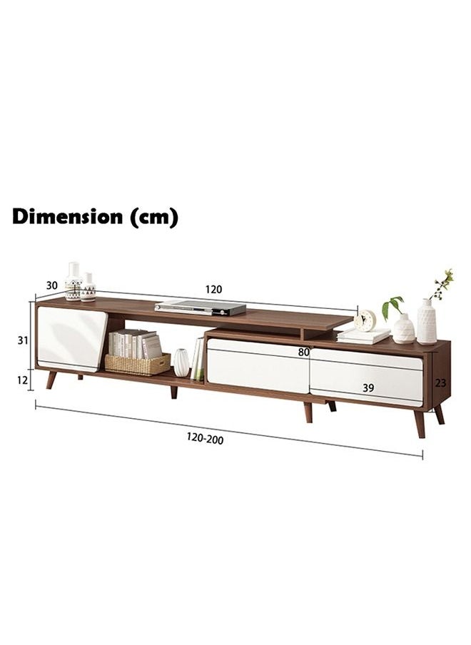 XiuWoo TV Table Adjustable Extendable TV Rack Cabinet Modern Media Storage Stand Console Table Adjustable Length 120-200cm Brown and White For Living room Bedroom Office  - Image 5