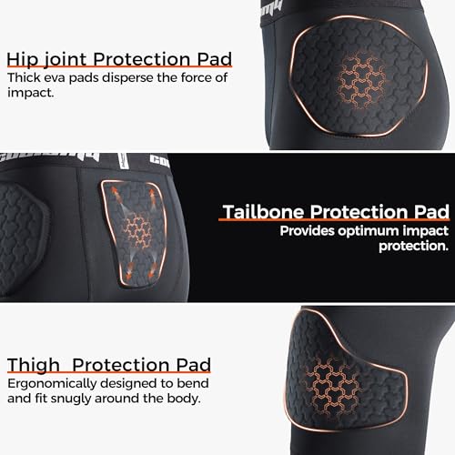 COOLOMG Youth Boys 7 Pad Football Girdle with Cup Pocket,Knee Pads,Integrated Hip, Tailbone, Thigh Pads Black M - Image 5