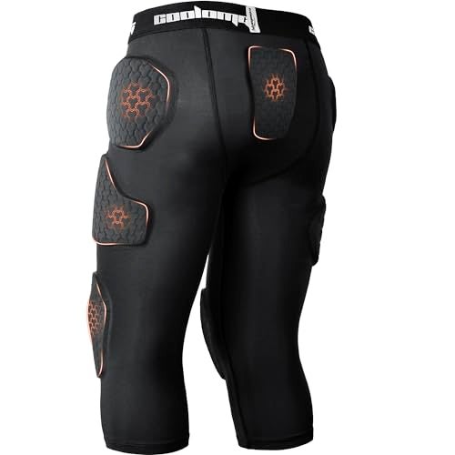COOLOMG Youth Boys 7 Pad Football Girdle with Cup Pocket,Knee Pads,Integrated Hip, Tailbone, Thigh Pads Black M - Image 2