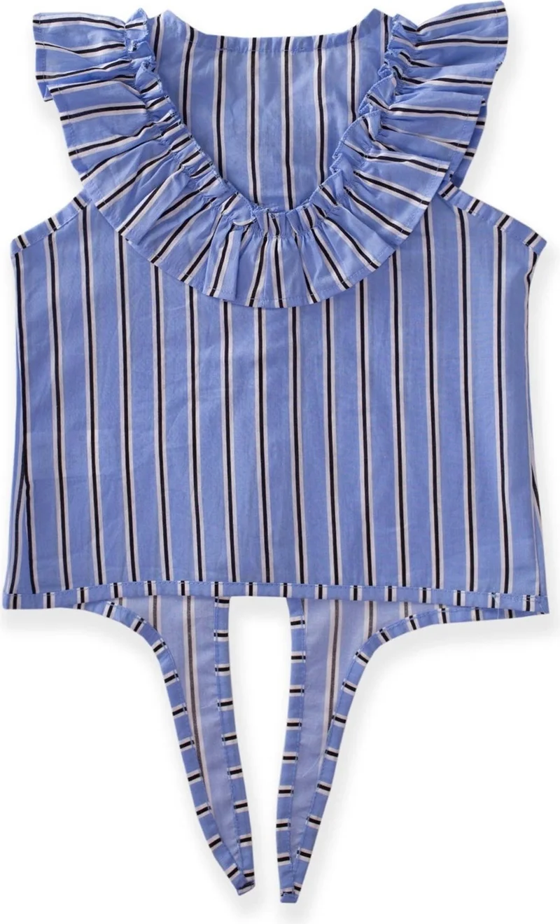 Cigit Patterned Frilly Shirt 2-8 Years Blue