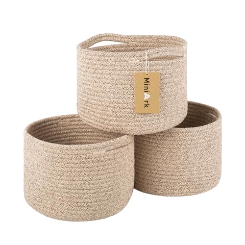 MiniArk Small Basket for Organizing | Cube Shelf Closet Storage Baskets | 9.7×9.7×7.1” | Woven Rope Gift Basket | Nursery | Round 3 Packs Mixed Brown - Image 1