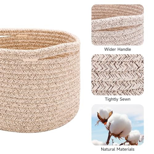 MiniArk Small Basket for Organizing | Cube Shelf Closet Storage Baskets | 9.7×9.7×7.1” | Woven Rope Gift Basket | Nursery | Round 3 Packs Mixed Brown - Image 2