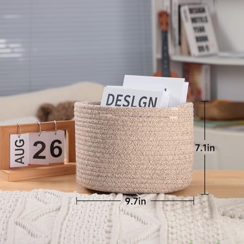 MiniArk Small Basket for Organizing | Cube Shelf Closet Storage Baskets | 9.7×9.7×7.1” | Woven Rope Gift Basket | Nursery | Round 3 Packs Mixed Brown - Image 3