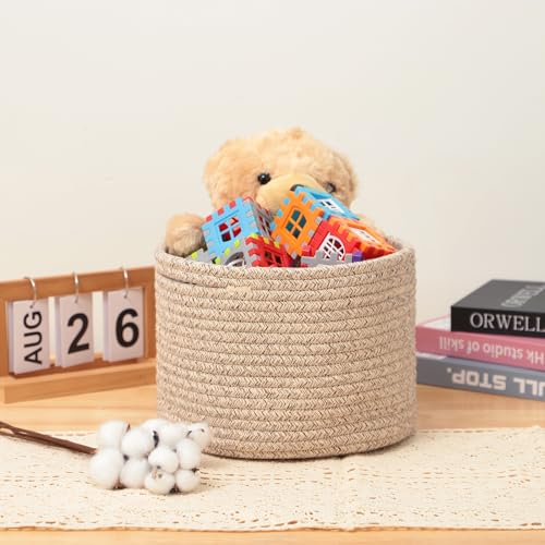 MiniArk Small Basket for Organizing | Cube Shelf Closet Storage Baskets | 9.7×9.7×7.1” | Woven Rope Gift Basket | Nursery | Round 3 Packs Mixed Brown - Image 4