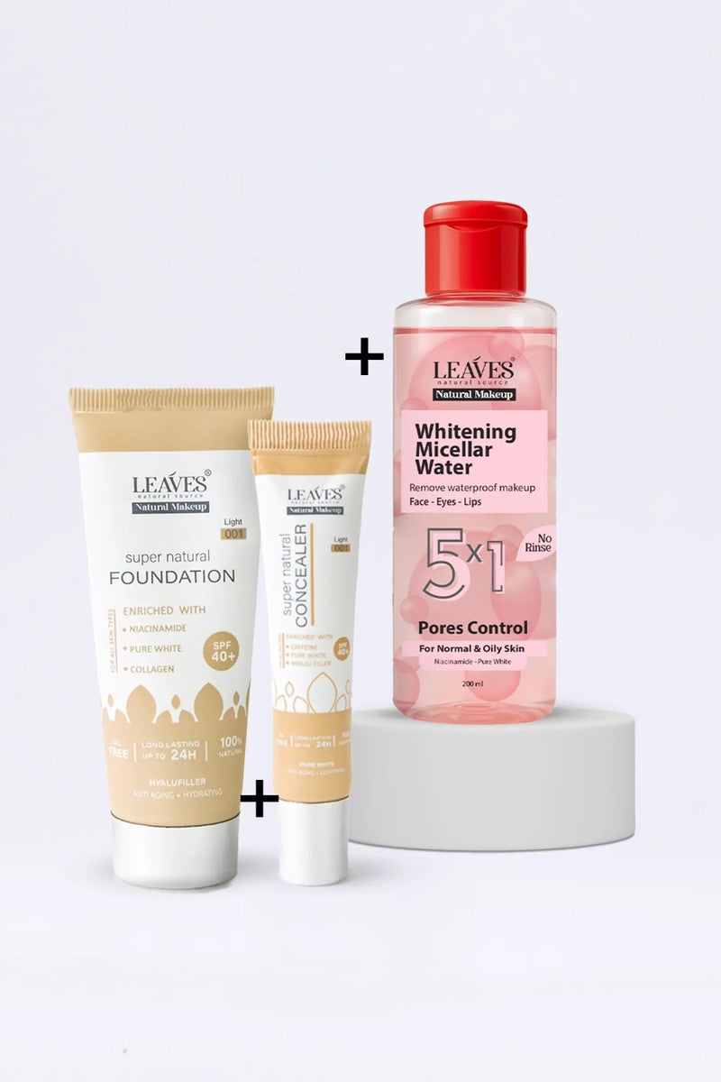 LEAVES Natural Beauty Routine (Foundation Light – Concealer Light – Makeup Remover oily skin)