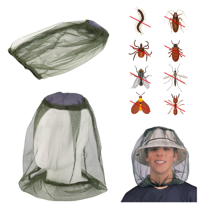 Mosquito Head Mesh Net: Black Fine Mesh Sturdy Stretchable Fabric - Portable Foldable Full Cover Hat Mask for Outdoor Camping Fishing Hiking Gardening - Image 3