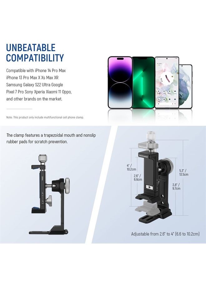 NEEWER Smartphone Tripod Mount Aluminum Alloy, 360° Rotatable Phone Holder with Cold Shoe Mount and Arca Type Base Compatible with iPhone 14 Pro Max Galaxy S22 Ultra Pixel and 2.6”–4” Wide Smartphones - Image 5