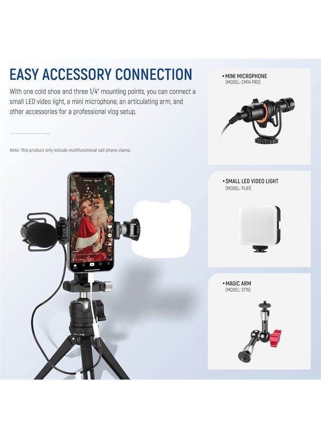 NEEWER Smartphone Tripod Mount Aluminum Alloy, 360° Rotatable Phone Holder with Cold Shoe Mount and Arca Type Base Compatible with iPhone 14 Pro Max Galaxy S22 Ultra Pixel and 2.6”–4” Wide Smartphones - Image 4