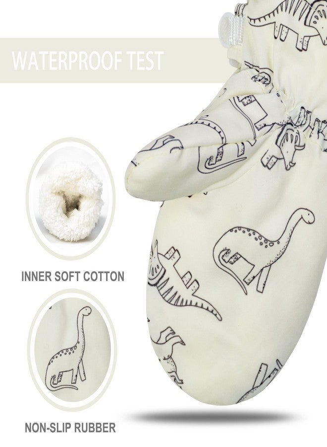 Fynnsure Toddler Mittnes Lined Fleece Snow Gloves for Boys Girls Kids Winter Ski Gloves Baby Mittens, Ivory White, 2-4 Years - Image 2