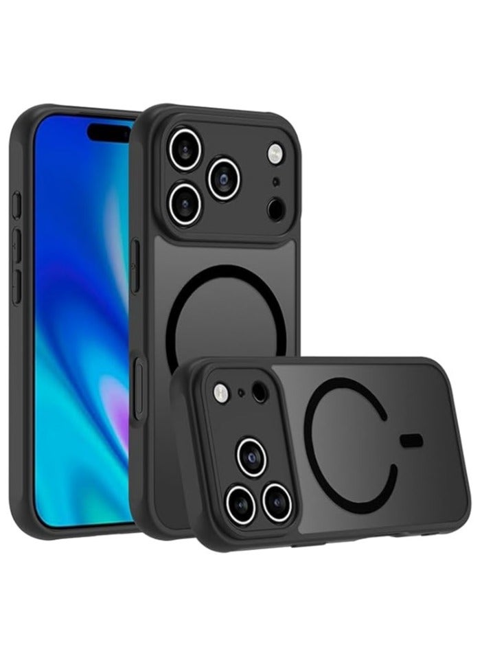 مناسب لجهاز iPhone 17 Pro Max مقاس 6.9 بوصة، متوافق مع MagSafe، حماية كاملة للكاميرا، حافظة شفافة مقاومة للصدمات من الدرجة العسكرية، (أسود) - Image 1