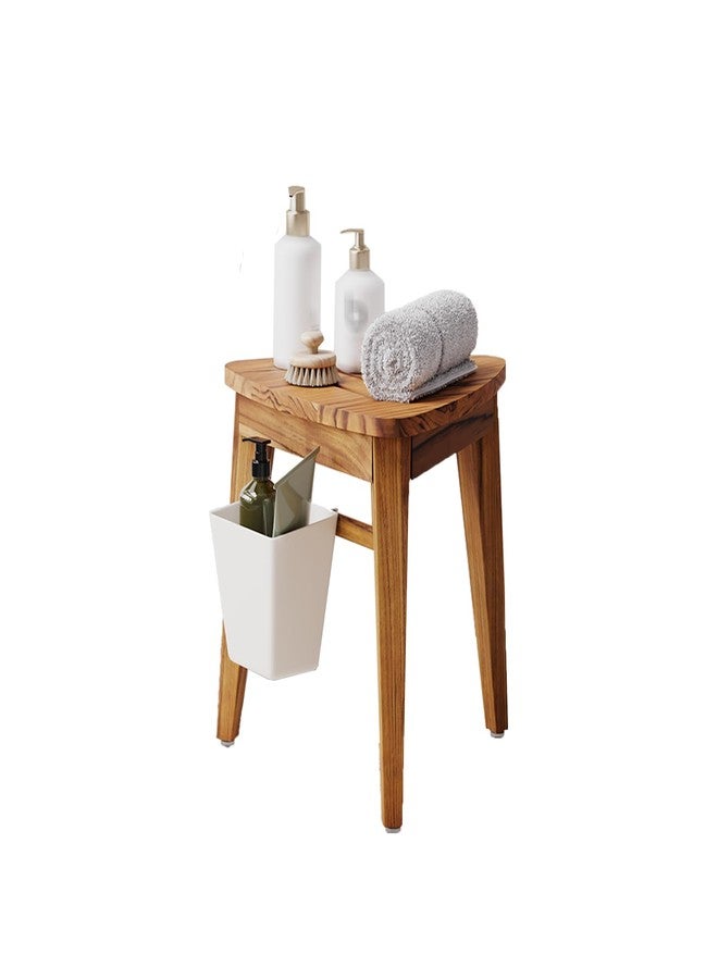 Kiasthome Teak Shower Bench, Waterproof Bathroom Teak Corner Shower Bench, Sturdy Non-Slip Bath Shower Foot Stool for Shaving Legs with Storage Basket - Image 1