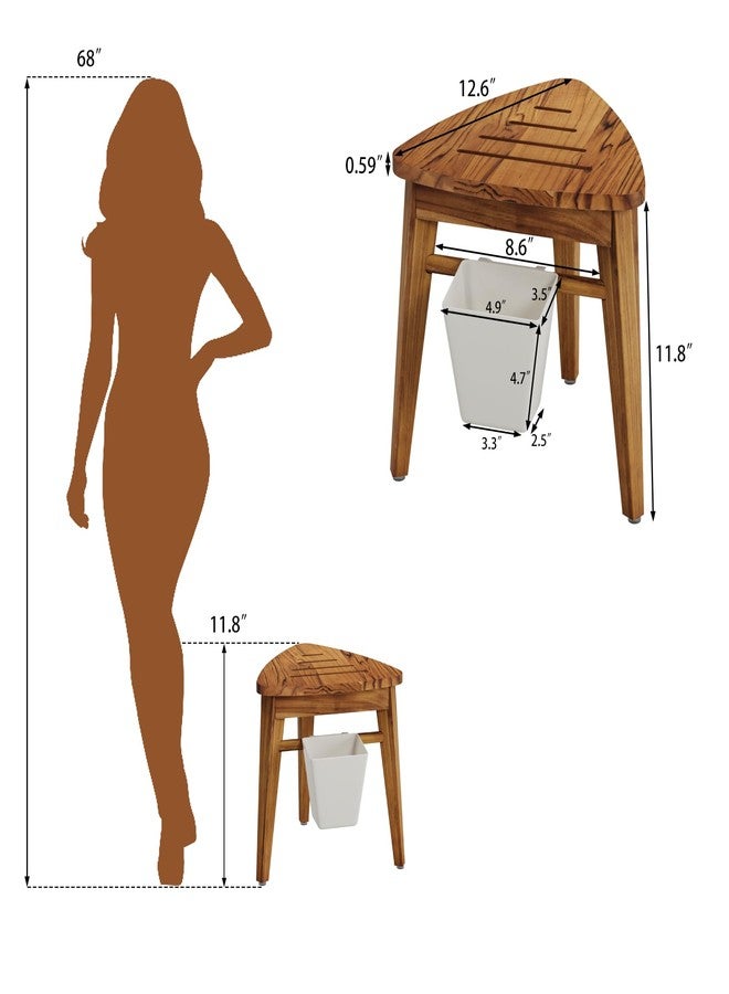 Kiasthome Teak Shower Bench, Waterproof Bathroom Teak Corner Shower Bench, Sturdy Non-Slip Bath Shower Foot Stool for Shaving Legs with Storage Basket - Image 3