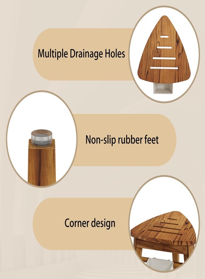 Kiasthome Teak Shower Bench, Waterproof Bathroom Teak Corner Shower Bench, Sturdy Non-Slip Bath Shower Foot Stool for Shaving Legs with Storage Basket - Image 4