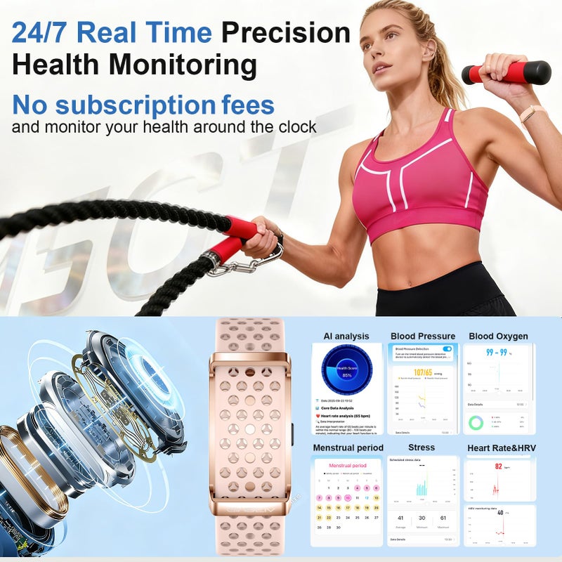 Giwbeiv Smart Bracelet for Men Women,24/7 Activity & Fitness Trackers Band,Sleep Tracking/Heart Rate/Blood Pressure/ SpO2/ Steps Monitor,170+ Sport Modes Smart Wristband with Free APP 2 Bands -Pink - Image 2