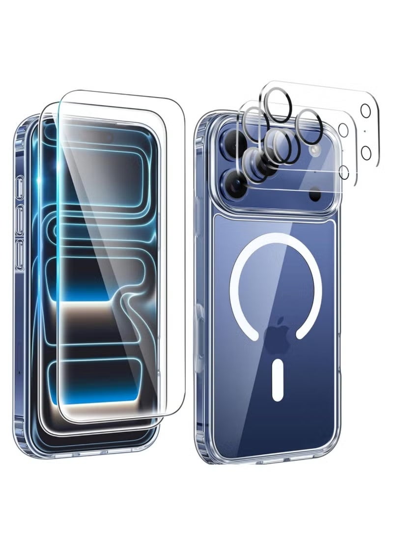 MUDISO [5 in 1] iPhone 17 Pro Max Case – Clear Slim Shockproof Magnetic Case with 2X Screen Protectors, 2X Camera Protectors | Mil-Grade Protection | Compatible with Magnetic Chargers | Full Body Protection & Anti-Scratch Design for iPhone 17 Pro Max - Image 1