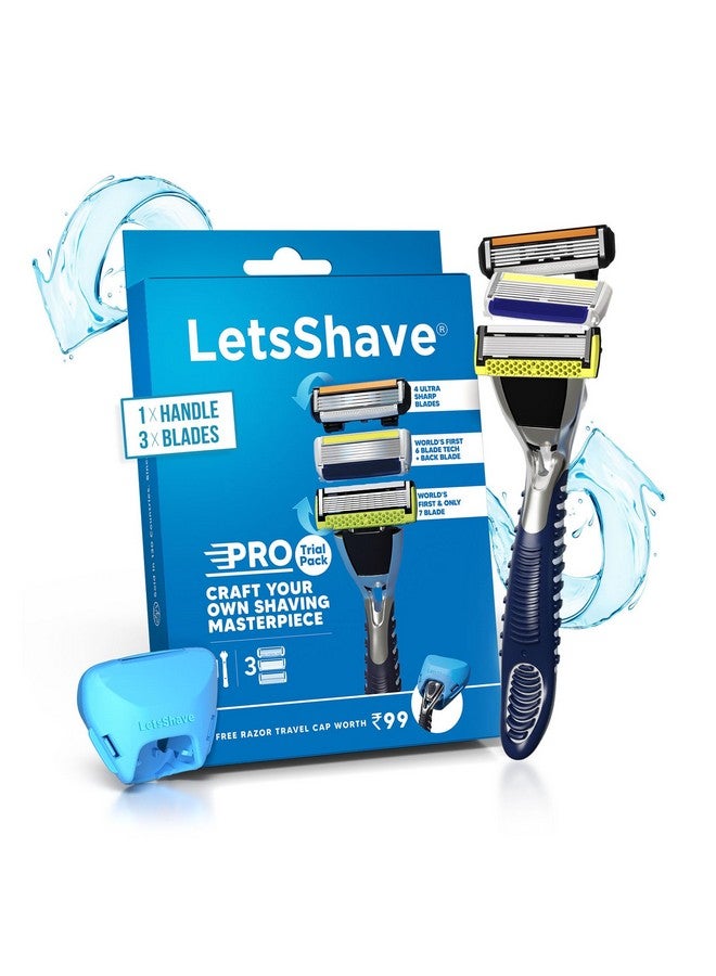 LetsShave Pro Trial Pack Razor For Men With All Our 3 Best Blades + 1 Handle & 1 Razor Cap, Pack Of 5, Back Blade For Styling, Craft Your Own Shaving Masterpiece, Face & Head Shaving Kit