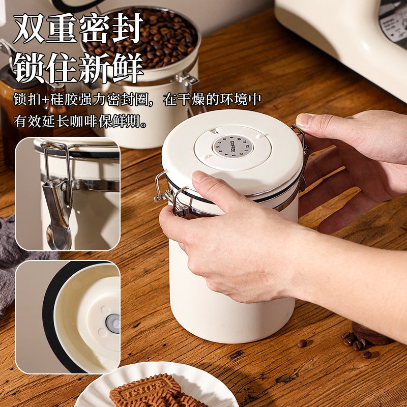 Stainless Steel 304 Sealed Can Coffee Beans, Dried Fruits And Grains, Thickeneded Storage Can With Spoon, Exhaust Valve, Fresh-Keeping Can - Image 3