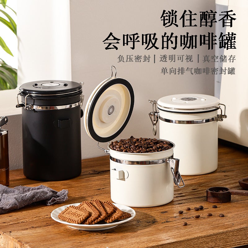 Stainless Steel 304 Sealed Can Coffee Beans, Dried Fruits And Grains, Thickeneded Storage Can With Spoon, Exhaust Valve, Fresh-Keeping Can - Image 2