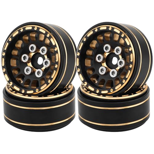 Pothyes 10 Brass Beadlock Wheel Rims 4PCS Wheels for All 124 Scale FCX24 Axial SCX24 Deadbolt C10 Gladiator 118 TRX4M RC Crawler Car Upgrades Parts Pattern J - Image 1