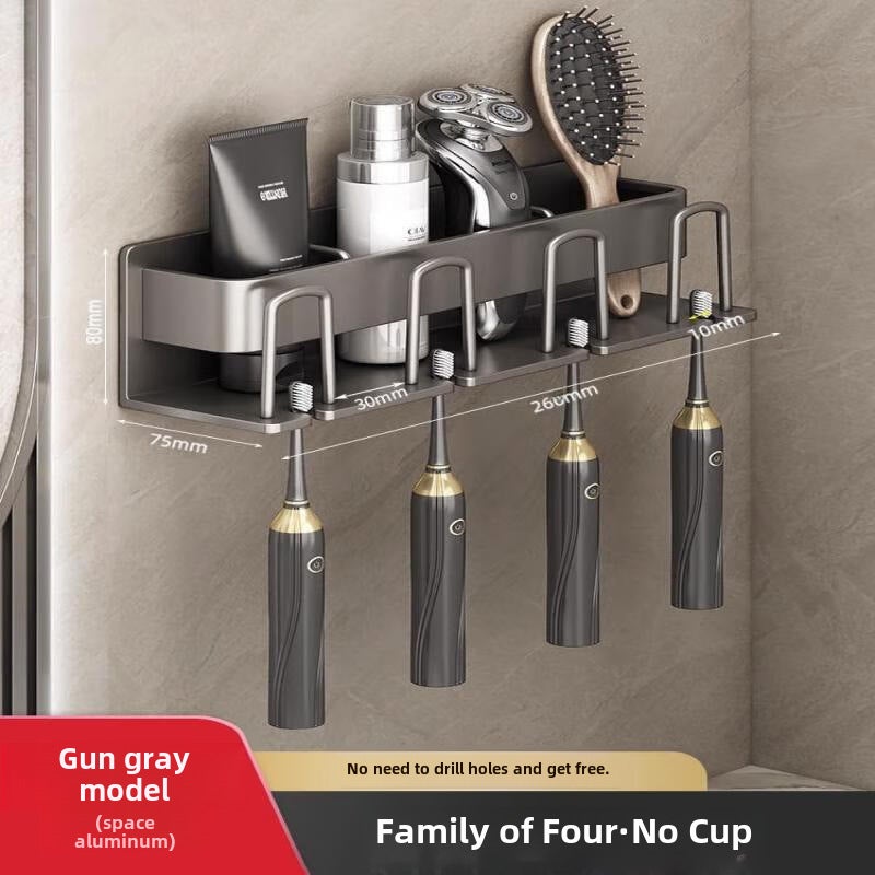 Toothbrush rack hole-free gun gray toilet mouthwash Cup toothbrush cup storage wall-mounted electric toothbrush rack(Wall-mounted [4-person style] toothbrush holder-without Cup) - Image 4