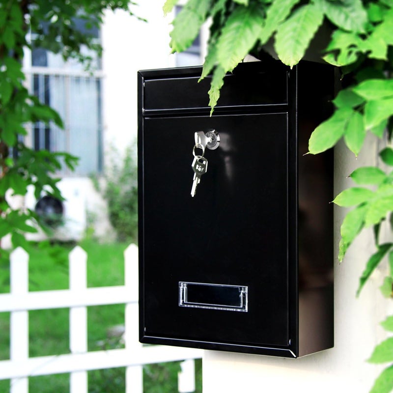 Jssmst Locking Mailboxes Wall Mounted Vertical – Key Lock Drop Mail Box Medium Capacity Galvanized Steel Cover Rust-Proof Metal Post Box, 12.6 x 8.5 x 3.4 Inch, Black, SM-0601L - Image 5