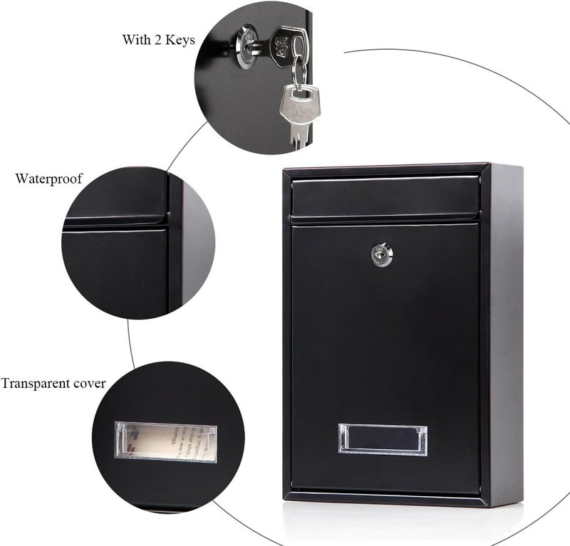 Jssmst Locking Mailboxes Wall Mounted Vertical – Key Lock Drop Mail Box Medium Capacity Galvanized Steel Cover Rust-Proof Metal Post Box, 12.6 x 8.5 x 3.4 Inch, Black, SM-0601L - Image 4